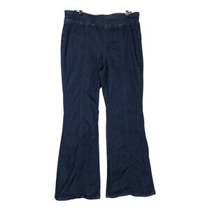 Lands' End Womens Plated Flare Leg Pull On Jeans Size 12 Petite Blue Dark Wash
